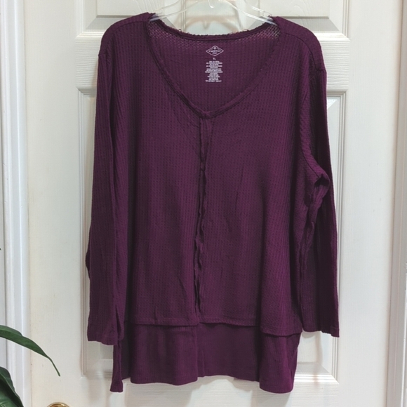 St. John's Bay Women's Waffle Knit Scoop Neck Pullover Top Size XL - Plum - Picture 1 of 5